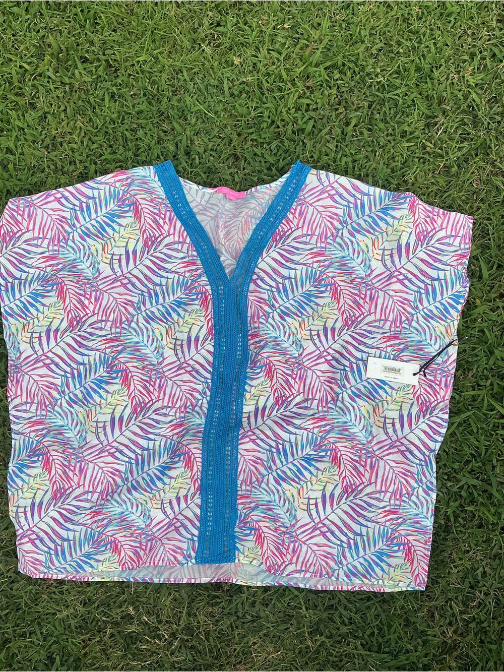 Simply Southern Multicolor Tropical Leaf Coverup with Blue Trim